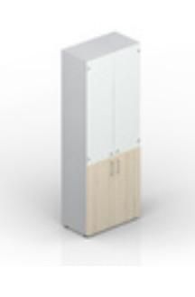 Шкаф 80х44х195см для документов (2 двери+2 белые матовые стеклянные двери, 4 полки, ручки - хром) EMHS834BL