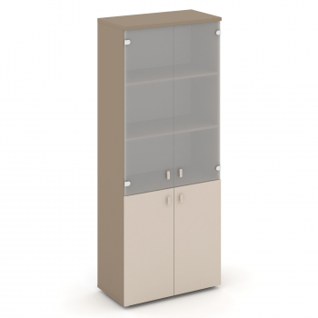Шкаф высокий широкий (2 низких фасада ЛДСП + 2 средних фасада стекло сатин матовый) ES.ST-1.2