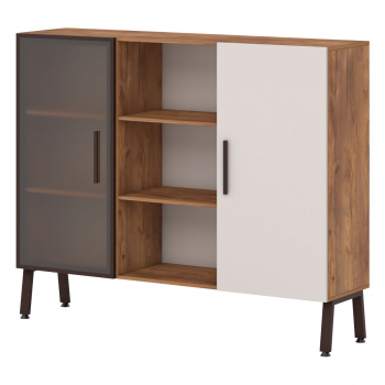 Стеллаж, 6 полок с 1 стеклянной дверью и 1 дверью из ЛДСП Т-615