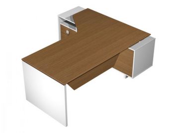 Стол руководителя эргономичный левый с экраном на опорной тумбе с ящиками ВТ 138 БН