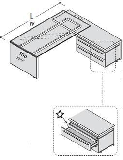 Стол с приставной тумбой, стеклянная столешница, правый 118983