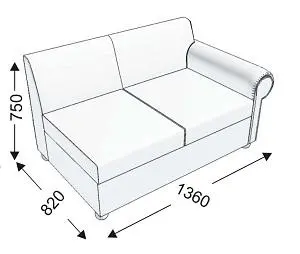 Диванная секция двойная с 1 подлокотником левым BEKER. Фото 1