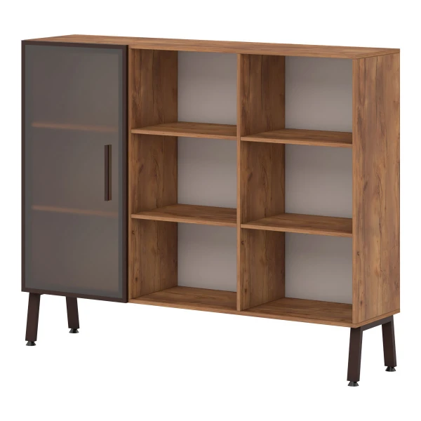 Стеллаж, 9 полок с 1 стеклянной дверью Т-613. Фото 1