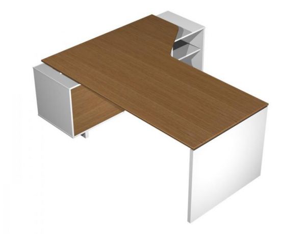 Стол руководителя эргономичный правый на опорной тумбе