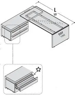 Стол с приставной тумбой, стеклянная столешница, левый 118986. Фото 1