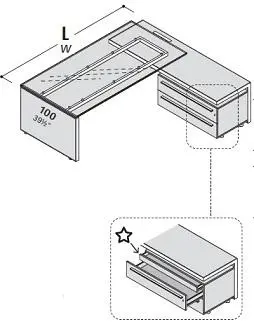 Стол с приставной тумбой, стеклянная столешница, правый 118982. Фото 1